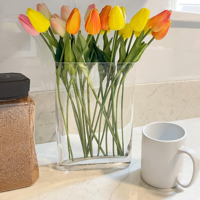 CYS EXCEL Glass Book Vase (H:10" Open:7"x2") Round Edge Oval Flower Vase Rectangular Wedding Centerpiece - Image 4